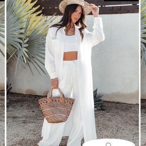 Button Down Long Sleeve Top Kimono Coverup